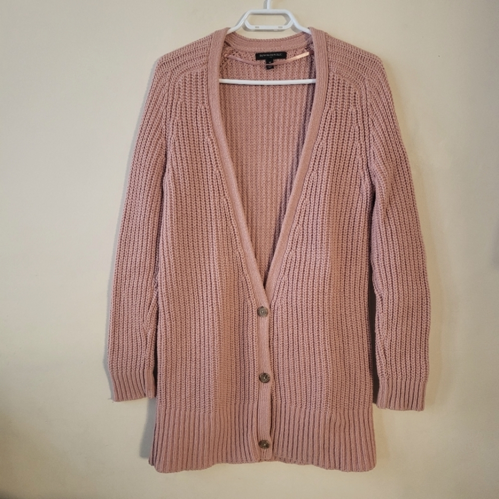 Banana Republic chunky knit cardigan  long sweater wool blend Medium